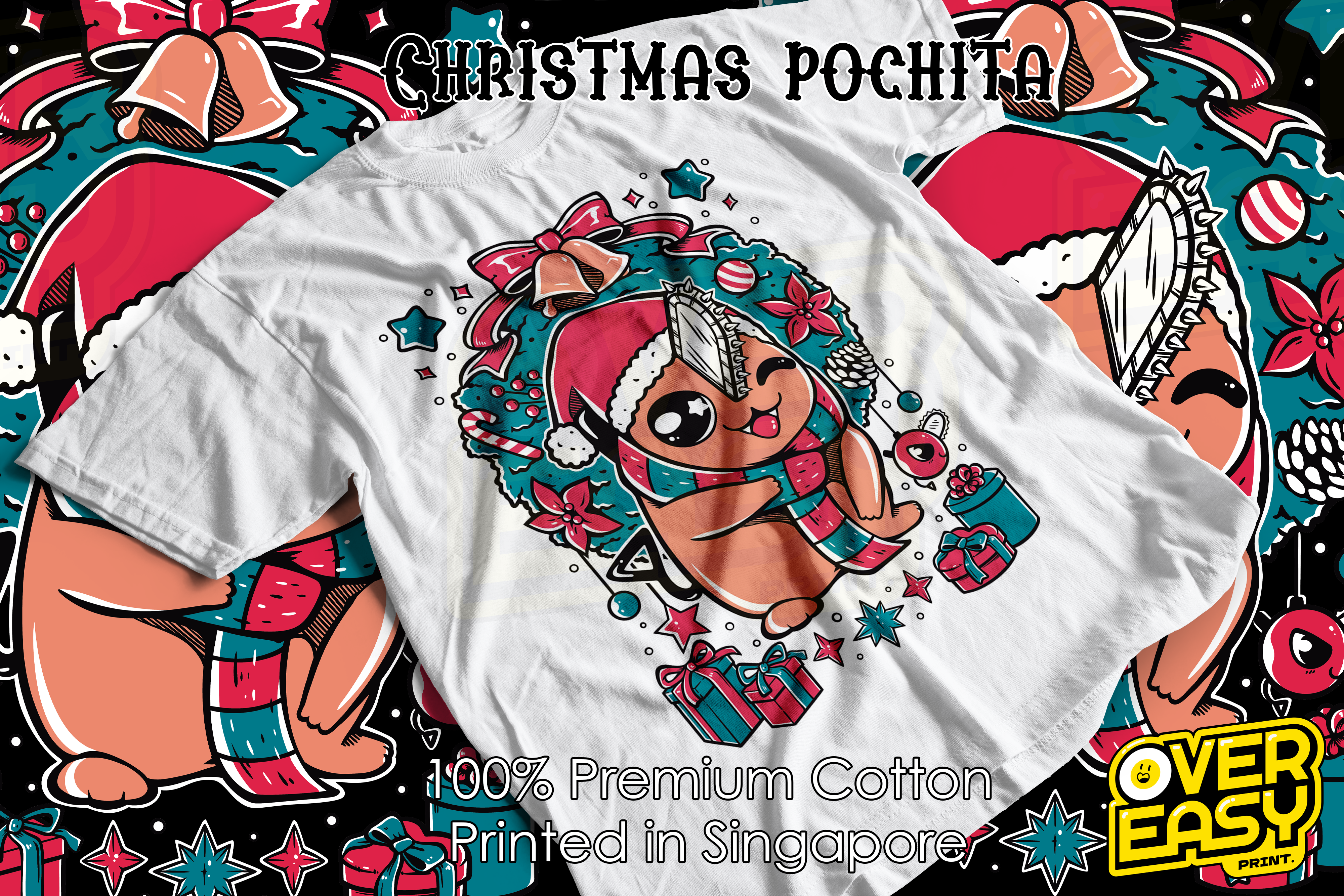 Christmas Pochita Chainsaw Man Anime Fanart T-Shirt