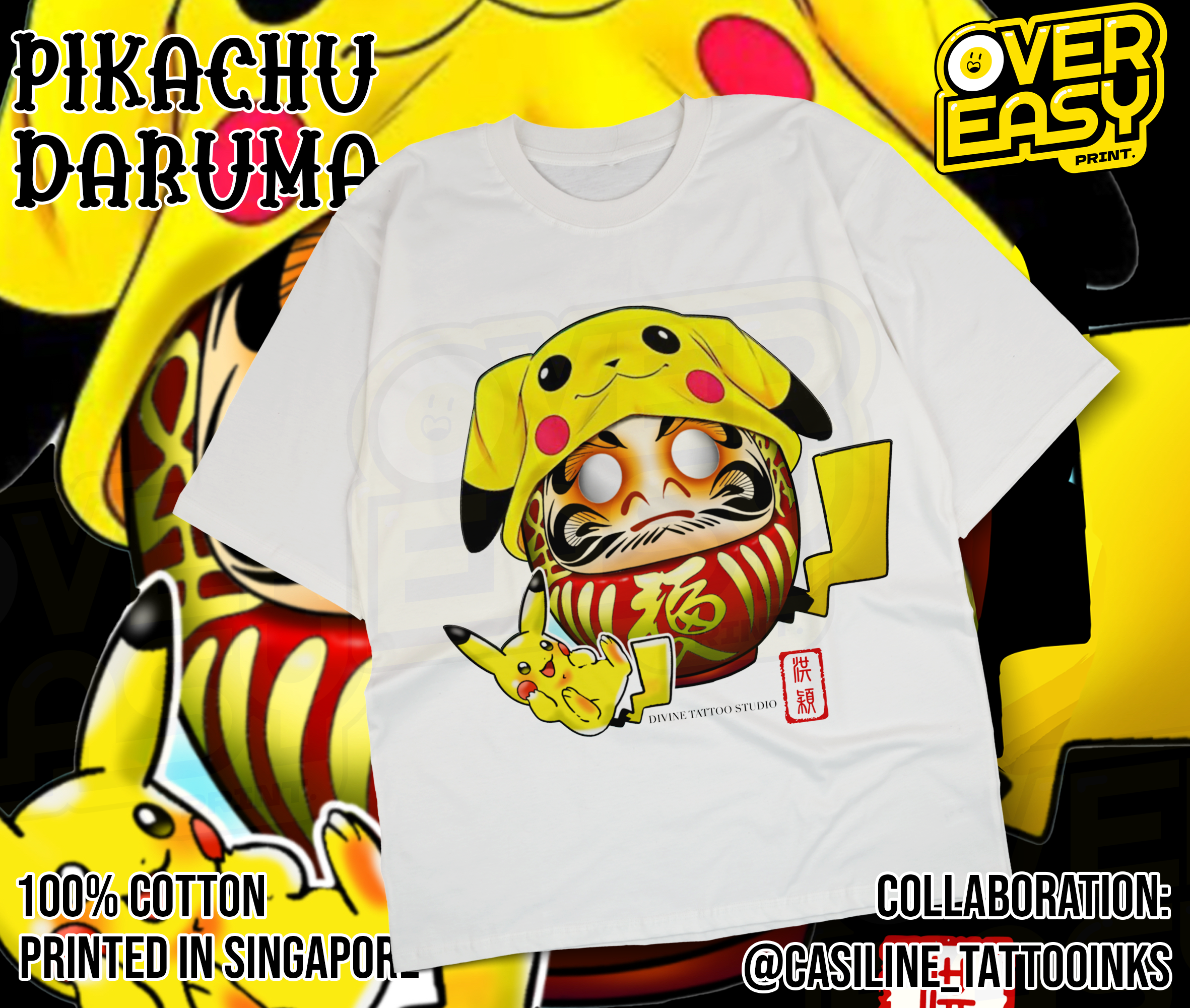 Collab - Pikachu Daruma Fanart T-Shirt (@casiline_tattooinks)